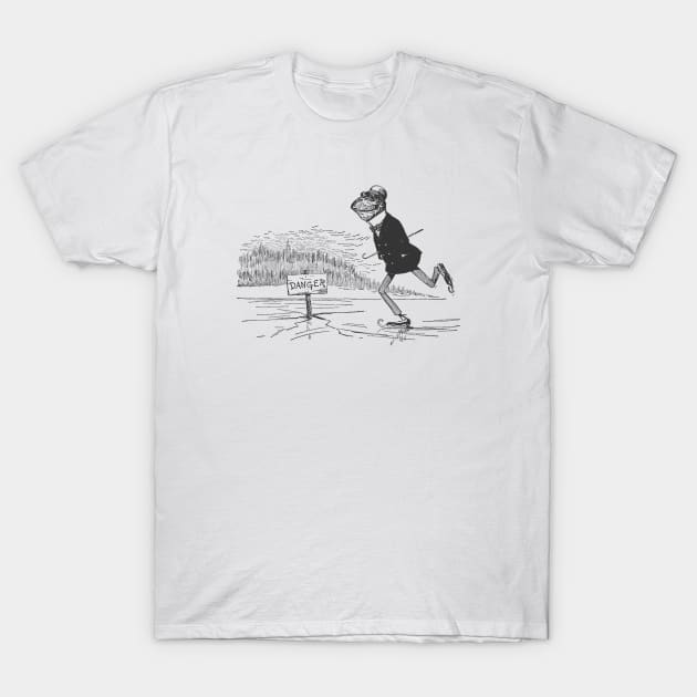 Cottagecore Frog Ice Skating, Toad Gentleman in Danger, Vintage Frogcore Fairytale T-Shirt by Ministry Of Frogs